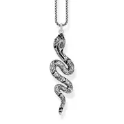 Genuine THOMAS SABO Oxidised Silver Black CZ Snake Pendant With Chain TKE2000