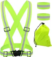 [4in1] Reflective Vest, T Tersely 4MM Reflective Glow Belt with 2 Pack Armbands + Storage Bag, Adjustable Elastic Safety Vest Outdoor Reflect High Visibility for Running, Jogging, Walking,Cycling