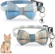 2Pcs Cat Collar Breakaway, Cat Collar with Bells Bowtie Plaid Cat Collar Adjusta