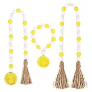 Catzon 3Pcs Lemon Wood Bead Garland with Tassels for Tiered Tray Kitchen Decor