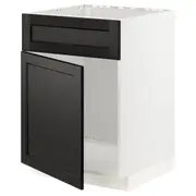 METOD base cabinet f sink w door/front, white/Lerhyttan black stained, 60x60x80 cm