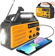 Portable Wind Up Solar Radio with 8000mAH Rechargeable Battery, Hand Crank Solar Outdoor Weather Radio with USB Charger, SOS Alarm, Headphone Jack, Flashlight & Reading Light