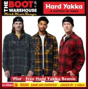Hard Yakka Y06518 Fleece Lined Flannelette Legend Sherpa Jacket + FREE BEANIE !!