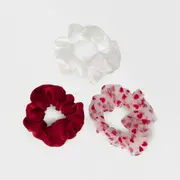 3 Pack Heart Hair Scrunchies - White and Red