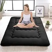 Japanese Floor Mattress,Thicken Japanese Floor Sleeping Pad Foldable,Roll Up Tatami Mat Easy to Store and Portable,Futon Mattress Suitable for Camping and Guest Room (Black,Queen (80" X 60"))