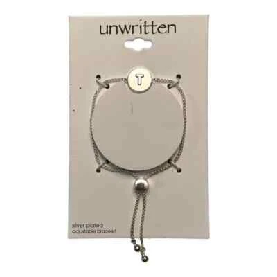 Unwritten Coin Initial "T" Silver Plated Bolo Slider Bracelet New