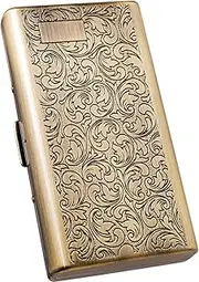 Goshentech Vintage Cigarette case,14 Capacity,Metal Plated Metallic Glossy Black,Double-Sided,Bank Card case, Cash Box(100mm King Size) (Bronze)