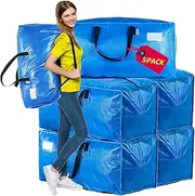 5 Pack Extra Large Heavy Duty Moving Bags with Zippers and Strong Handles, Reusable Plastic Moving Totes,Clothes Storage Containers,Moving Supplies Bins,Compatible with Ikea Frakta Cart, 76x35x38cm