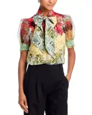 Alice and Olivia Brentley Bow Blouse MSRP $395
