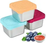 3/4Pcs Stainless Steel Snack Containers Silicone Lids 6oz Snack Boxes Leakproof Stainless Steel Food Container Dishwasher Safe Food Box for Daycare School Office Travel (4)