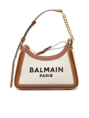 Balmain Leather Trim Logo Shoulder Bag