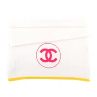 在飛比找誠品線上優惠-【CHANEL 香奈兒】桃紅Logo 黃邊喀什米爾羊毛圍巾/