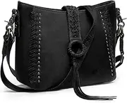[Montana West] Hobo Purse Western Satchel Shoulder Bags for Women Genuine Leather Crossbody, Black