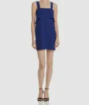 $298 Aqua Dresses Women Blue Square-Neck Sleeveless Popover Shift Mini Dress L