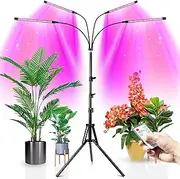 wolezek Plant Light for Indoor Plants, 4-Head 80 LED Full Spectrum Grow Lights for Seed Starting with 15-61 inches Adjustable Tripod Stand, Red Blue Warm White Floor Grow Lamp with Auto 4/8/12H Timer