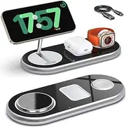 HINTOWAVE 3 in 1 Wireless Charging Station for MagSafe, Foldable Wireless Charger Station for Apple, Portable Magnetic Travel Charger Stand for iPhone 16 15 14 13 12, Apple iWatch, AirPods (Black)