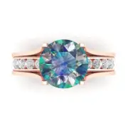 2.89ct Round Cut Blue Moissanite Promise Bridal Band set Sliding 14k Rose Gold