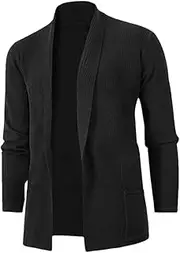 [Generic] Men's Collar Retro Casual Simple Medium Long Knitted Cardigan Solid Color Casual Loose Business Cardigan