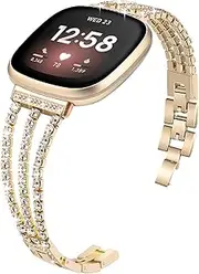 Sheyuki for Fitbit Versa Bands, Compatible with Fitbit Versa 3/Versa 4/Sense and Sense 2 Smart Watch, Bling Diamond Stainless Links Bracelet for Women