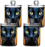GAIREG Black Cat Halloween Cotton Swabs Holder, Apothecary Jars Set of 4