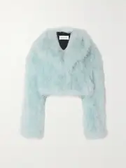[16ARLINGTON] 16ARLINGTON - Circe Cropped Feather-embellished Satin Jacket - Light blue - UK 10 UK 10 Blue