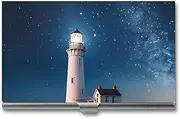 [VFMKT] Slim Metal Business Card Holder Portable Business Card Case Pocket Name Card Holder Lighthouse Under Starry Night Wallet for Men Women Office Travel