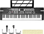 61 Key Piano Keyboard, 61 Keys Digital Electronic Piano Keyboard with Bluetooth, Microphone, Music Sheet Stand, Piano Note Stickers, for Kids beginners, Girls, Boys