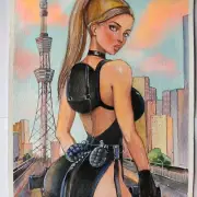 Tomb Raider Lara Croft Japan Dress (8x12) Original Art Pinup by Sheludchenko