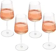 Crutello Modern Wine Glasses 17 oz Glassware, Set of 4, Unique Fluted Glassware with Vintage Ripple Texture, Art Deco Red Wine or Fancy White Wine Glass