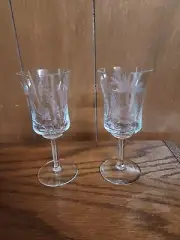 Vintage Leonard Silver Summerfield 6.5" Etched Crystal Wine Glasses Set 2