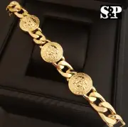 RAPPER'S STYLE HIP HOP GOLD PLATED MEDUSA MEDALLION GREEKY CUBAN CHAIN BRACELET