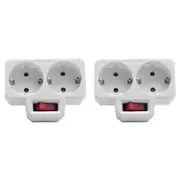 Socket Adapter, Double Plug for Socket, Double Socket with Switch 3800W for Office, Home or Travel, EU Plug (2 Pack) white