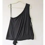 Torrid Super Soft One Shoulder Tie Front Crop Top Deep Black Size 1X New