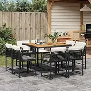 Patio Furniture Sets 9 Piece Garden Dining Set with Cushions Black Poly Rattan