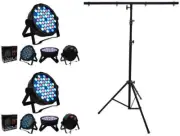 MR DJ LS100 Stand & 2 MEGA354 Slim Disco DJ Party Club Stage Show Lighting Flat