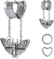 [COOEAR] Heart Gauges For Ears, Heart Tunnels Double Flared Plugs, Cat Dangle Plugs Earrings.