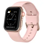 For Apple Watch SE,44-mm Case,Pin Buckle Silicone Watch Band,Pink