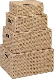Storage Basket Hamper (Set of 4) – Storage Bin with Lid & Insert Handle for Easy Carrying – Convenient Storage Organizer Box for Clothes, Toys – Including Small, Medium, Large, Extra large - by Arpan (Natural)