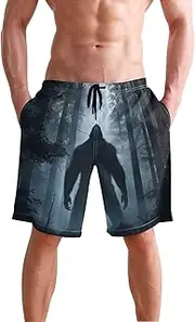 [XYMZR] Sasquatch Forest Night Men's Swim Trunks Quick-Dry Bathing Suit Swimming Board Shorts S