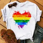 STYLISH RAINBOW HEARTS T SHIRT時尚彩虹愛心短袖T恤女歐美風