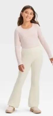 NWT Girls Art Class Cozy Knit Flare Light Off White Cream Ivory Pants Sz XXL 18