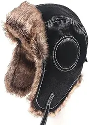 KJIASDFE Winter Wool Hat Men Dad Hats Viation Earflaps Cap Ear Flap,D-XL