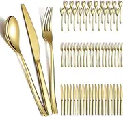 Berglander Gold Wedding Cutlery Set 60 Pieces Service for 20, Titanium Coated Stainless Steel Cutlery Set, Gold Spoon Forks Knife Set for Home, Wedding, Restaurant, Dishwasher Safe