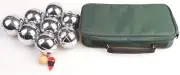 Deluxe Boules Petanque Bocce 8 Polished Alloy Ball Set with Green Canvas Carr...