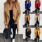 Women Long Sleeve Open Front Long Cardigan Coat Suit Jacket Solid Long Overcoat