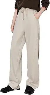 [Generic] Women Fleece Casual Pants Winter Drawstring Elastic Waist Warm Straight Wide Leg Banana Pants