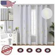 Luxury Light Filtering Drapes in Greyish White with Gold Palm Print – 42x96 Set
