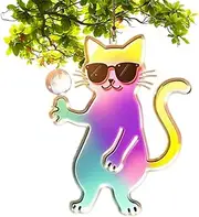 Cat Sun Catcher for Window,Kitten Wall Ornament - Acrylic Colorful Wall Art Pendant Decoration for Kitchen Garden Window Panels Cat Lover