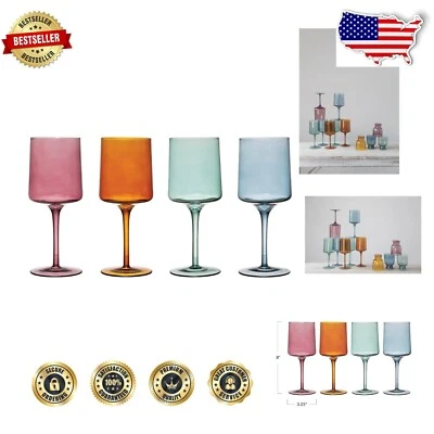 Sleek Reusable 14 Oz. Stemmed Glasses - U Shape Wine Glass Set in 4 Colors