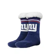 FOCO NFL New York Giants Solid Stripe Logo Footy Slippers Non-Skid Bottom